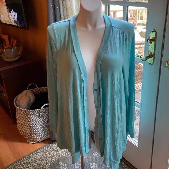 NWOT L PEACE LOVE WORLD AQUA CARDIGAN POCKETS - Picture 2 of 15
